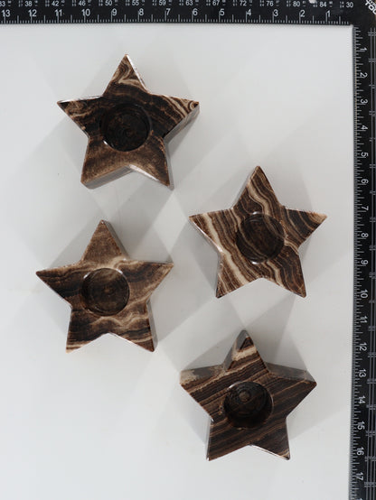Chocolate Onyx Star Candle Holders Set of 4 - Expert Wholesale and Supplier of Wholesale Crystals & Bulk Gemstones, ["Accessories","Candle Holder","Catalog Onyx","Mexico","Onyx"]