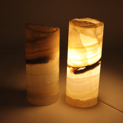 One Honey/White Rough Onyx Lamp Pair Blind
