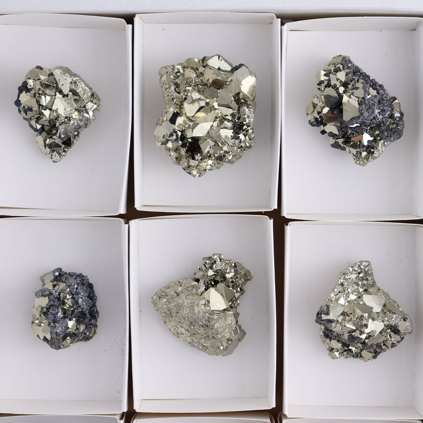 Octahedral Pyrite Clusters Set of 10 - Expert Wholesale and Supplier of Wholesale Crystals & Bulk Gemstones, ["Clusters","Octahedral Pyrite","Peru","Pyrite"]