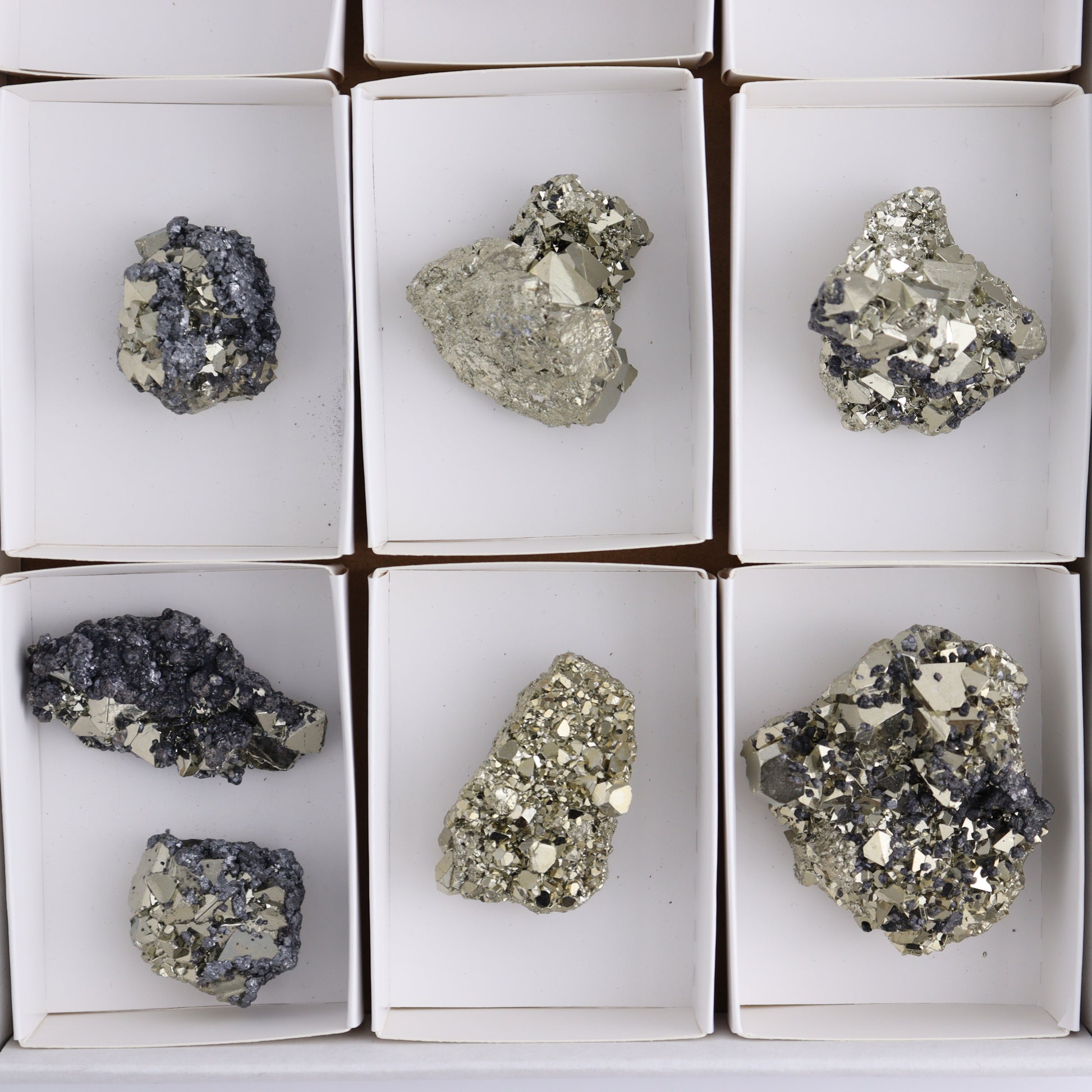 Octahedral Pyrite Clusters Set of 10 - Expert Wholesale and Supplier of Wholesale Crystals & Bulk Gemstones, ["Clusters","Octahedral Pyrite","Peru","Pyrite"]