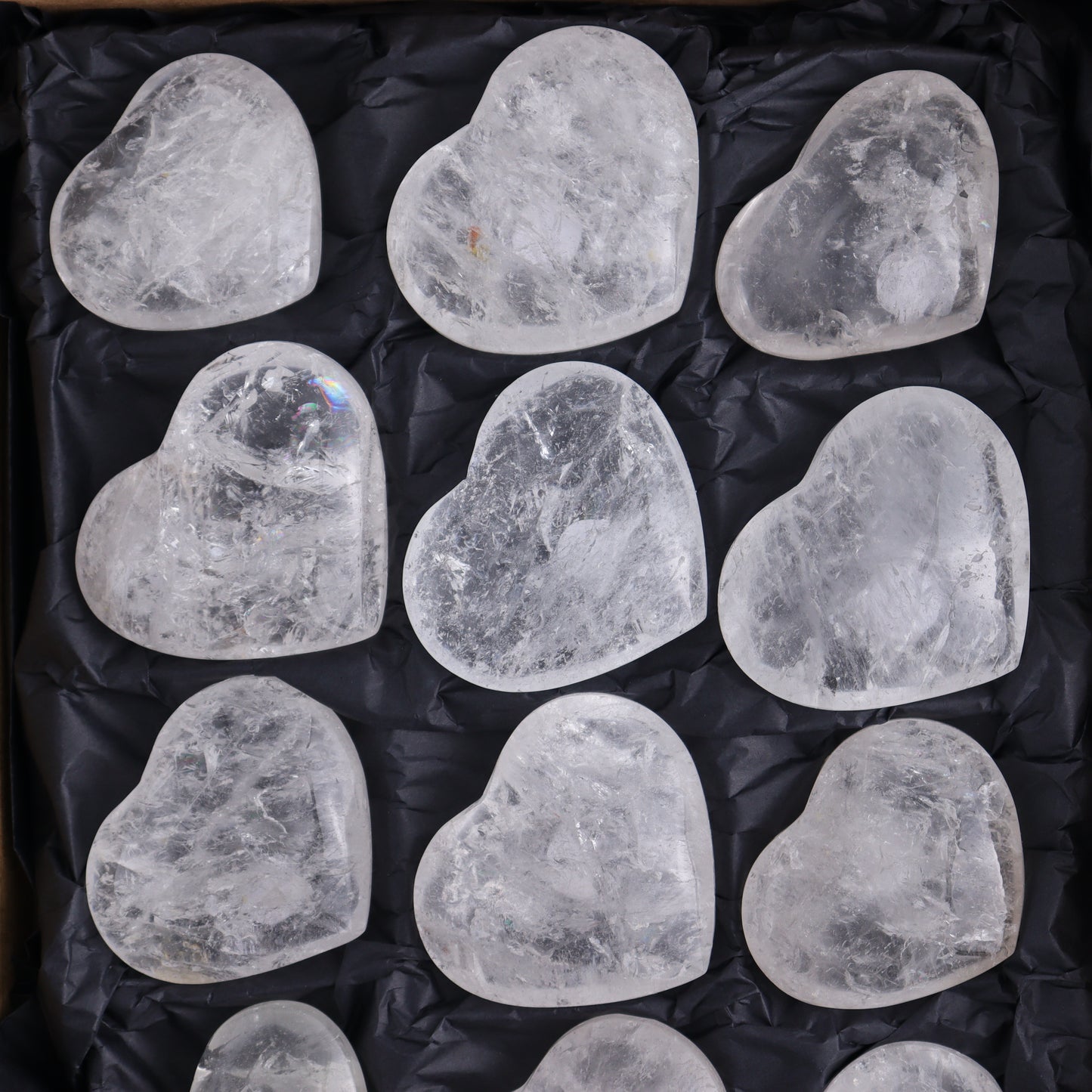 Imperfect Clear Quartz Hearts Set of 12 - Expert Wholesale and Supplier of Wholesale Crystals & Bulk Gemstones, ["Brazil","Clear Quartz","close_50","Hearts","Quartz"]