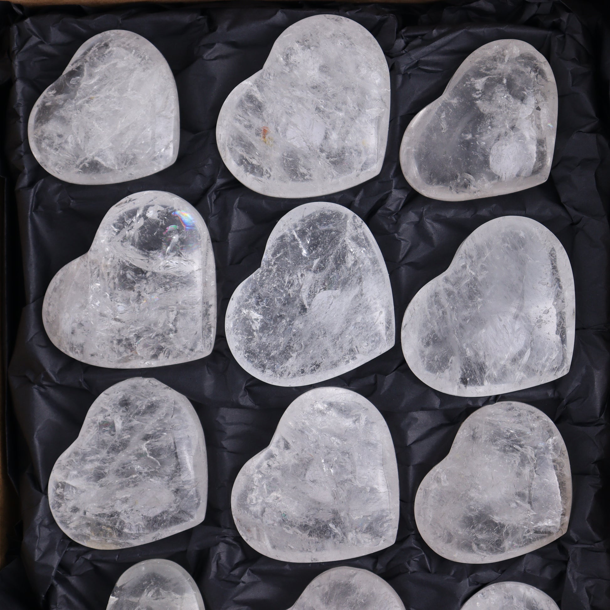 Imperfect Clear Quartz Hearts Set of 12 - Expert Wholesale and Supplier of Wholesale Crystals & Bulk Gemstones, ["Brazil","Clear Quartz","close_50","Hearts","Quartz"]