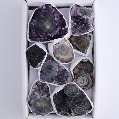 Uruguay Amethyst Clusters with "Eyes" Flat of 9 - Expert Wholesale and Supplier of Wholesale Crystals & Bulk Gemstones, ["Amethyst","Clusters","Eyes Amethyst","Uruguay"]