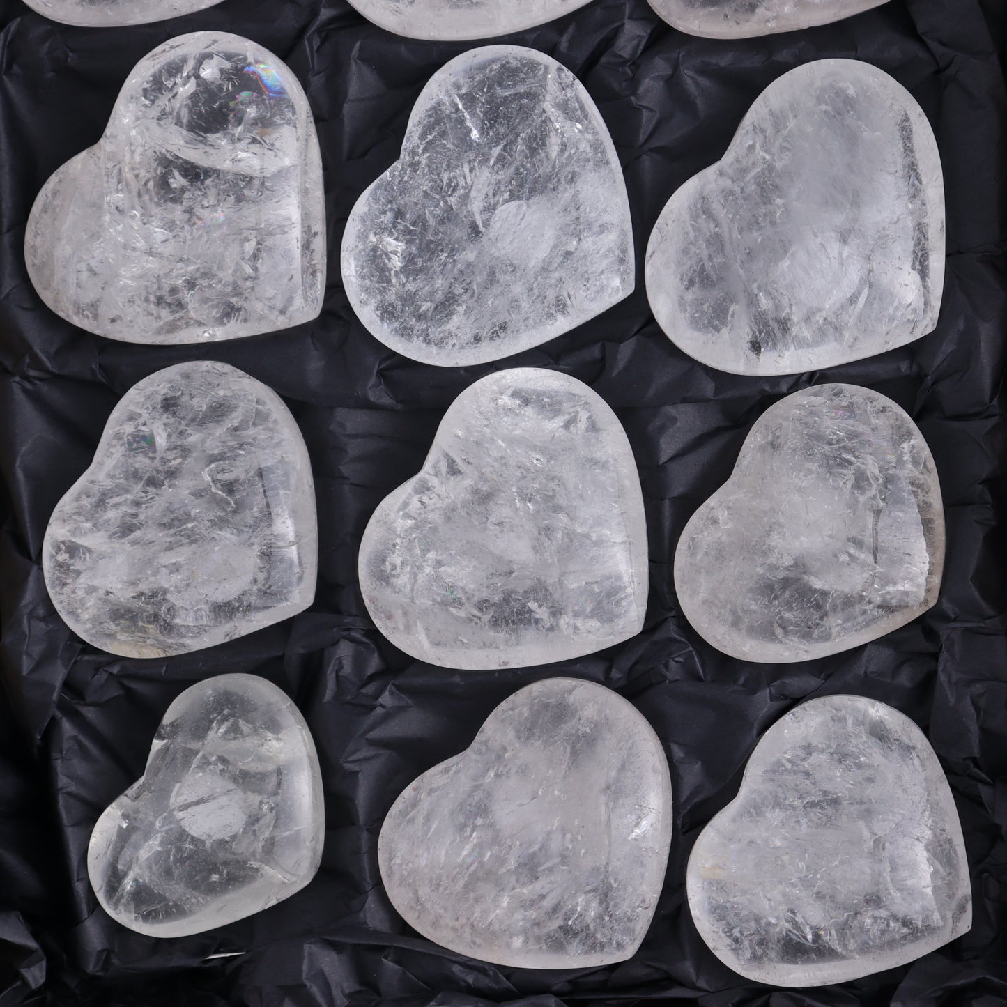 Imperfect Clear Quartz Hearts Set of 12 - Expert Wholesale and Supplier of Wholesale Crystals & Bulk Gemstones, ["Brazil","Clear Quartz","close_50","Hearts","Quartz"]