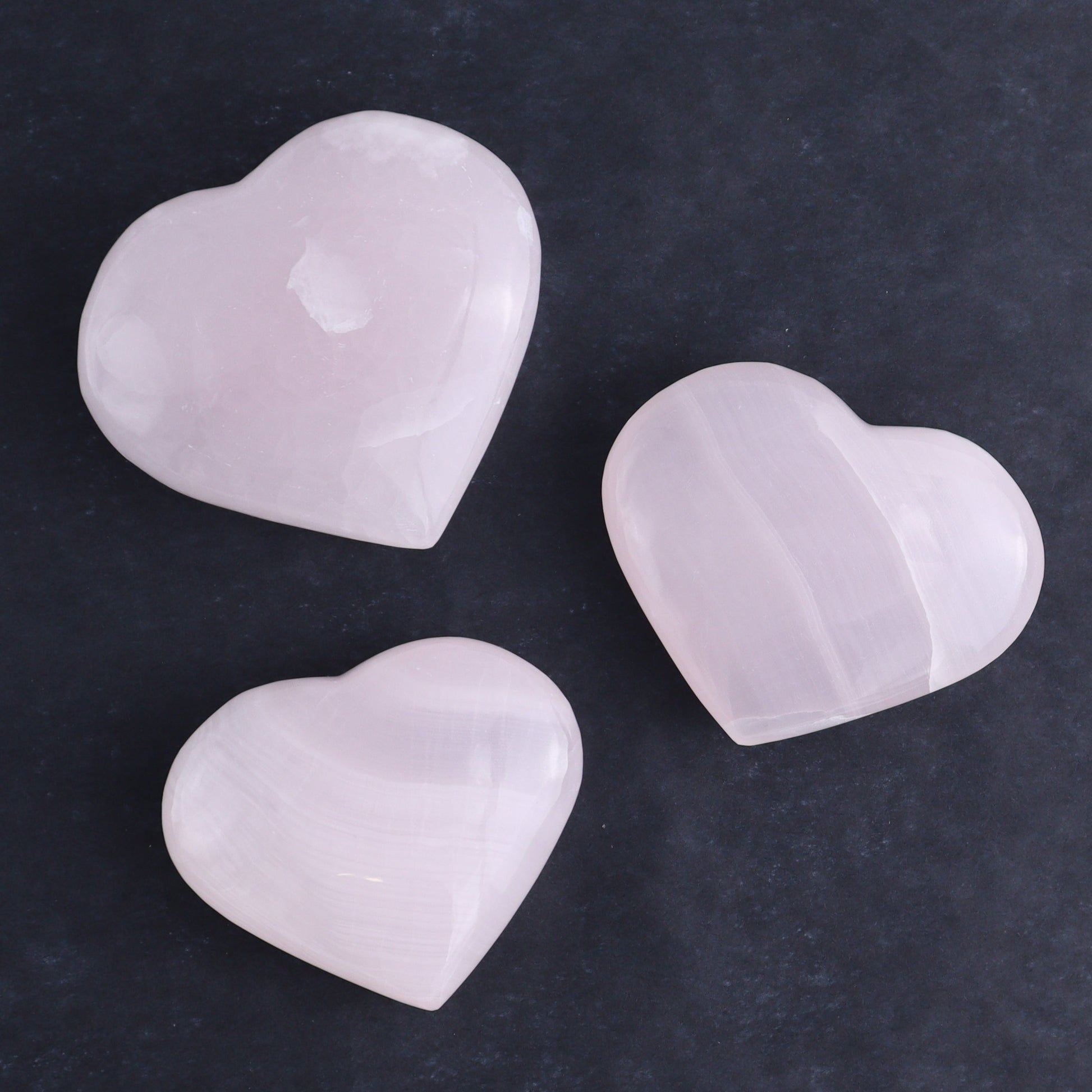Pink Mangano Calcite Hearts Set of 6 - Expert Wholesale and Supplier of Wholesale Crystals & Bulk Gemstones, ["Calcite","Hearts","Madagascar","Pink Calcite"]