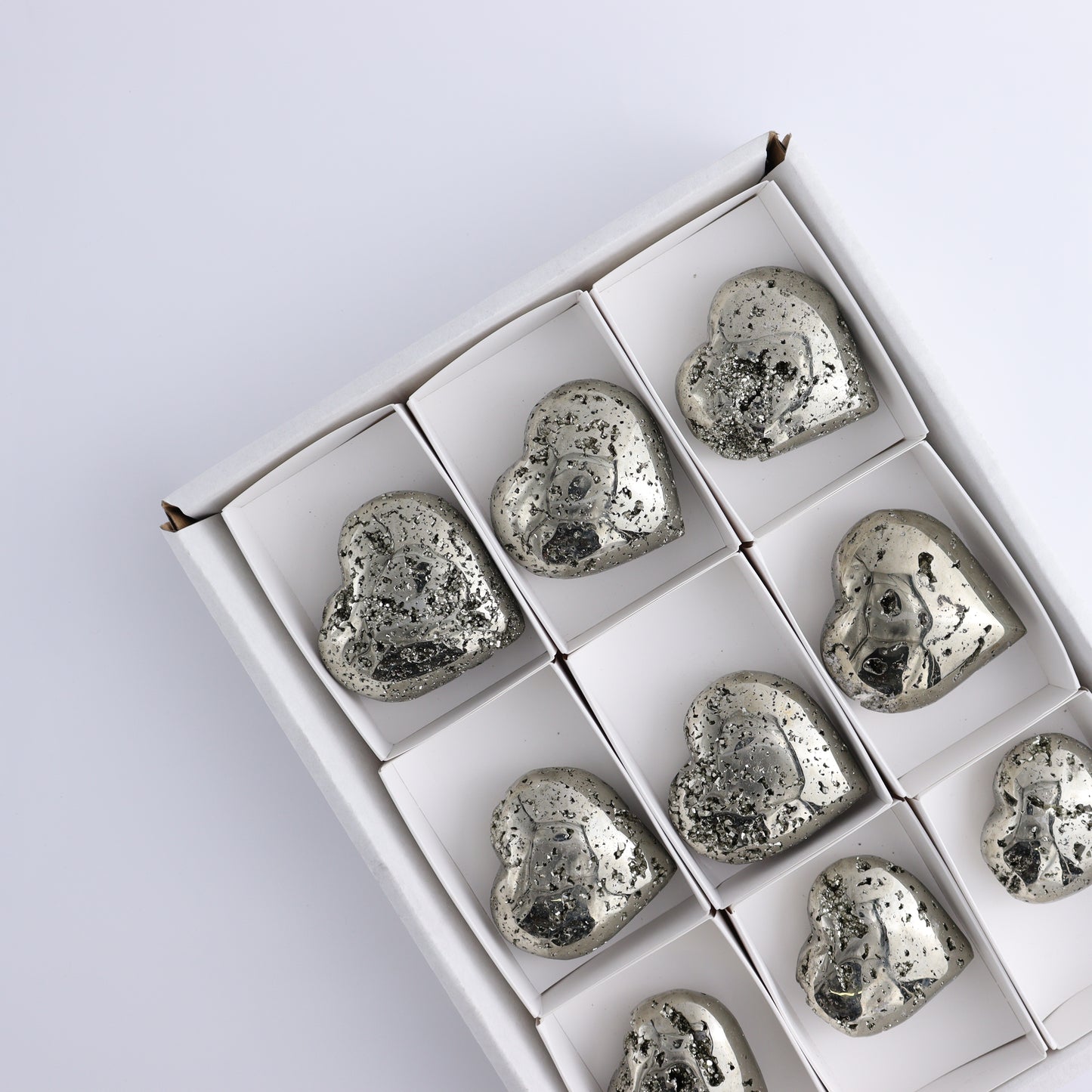 Pyrite Hearts Set of 9 - Expert Wholesale and Supplier of Wholesale Crystals & Bulk Gemstones, ["Hearts","Peru","Pyrite"]
