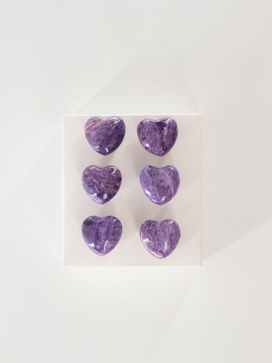 Charoite Hearts Set of 6 - Expert Supplier of Wholesale Crystals & Bulk Gemstones