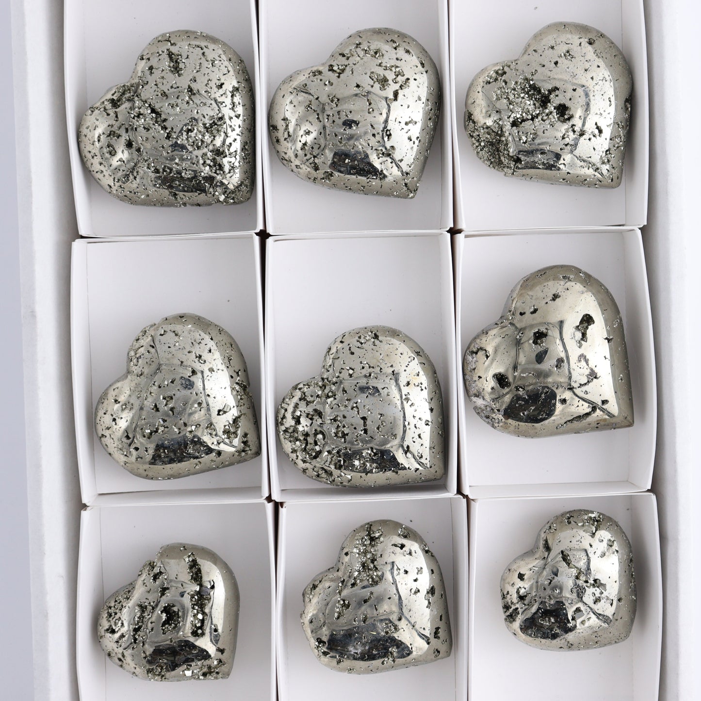 Pyrite Hearts Set of 9 - Expert Wholesale and Supplier of Wholesale Crystals & Bulk Gemstones, ["Hearts","Peru","Pyrite"]