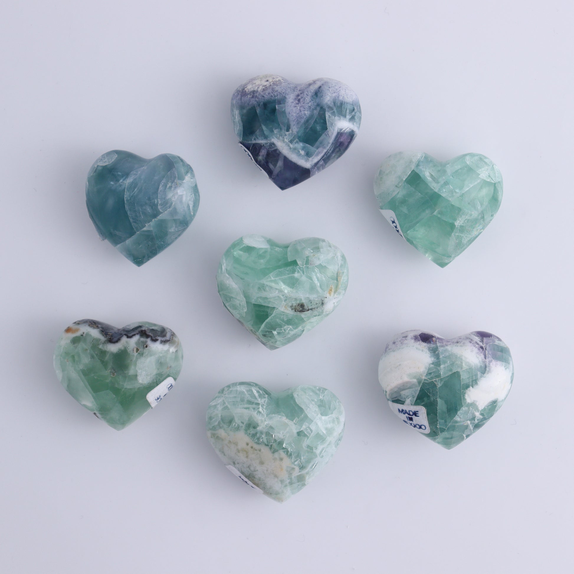 Fluorite Hearts Set of 7 - Expert Wholesale and Supplier of Wholesale Crystals & Bulk Gemstones, ["Fluorite","Hearts","Mexico"]