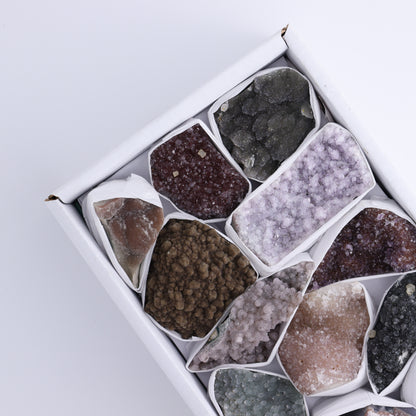 Uruguay Rainbow Amethyst Clusters Flat of 12 - Expert Wholesale and Supplier of Wholesale Crystals & Bulk Gemstones, ["Amethyst","Clusters","Rainbow Amethyst","Sugar Rainbow Amethyst","Uruguay"]