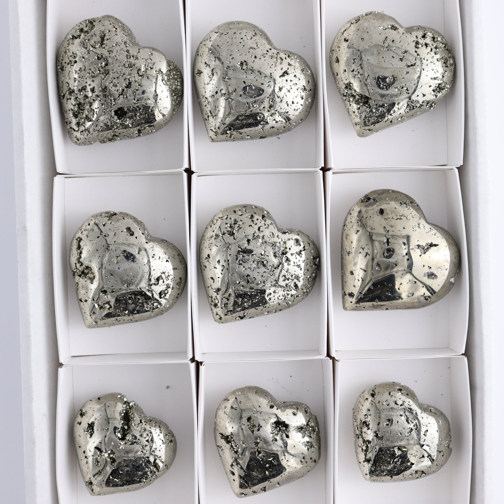Pyrite Hearts Set of 9 - Expert Wholesale and Supplier of Wholesale Crystals & Bulk Gemstones, ["Hearts","Peru","Pyrite"]