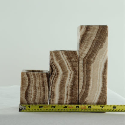 Chocolate Onyx Candle Holders Set of 3 - Expert Wholesale and Supplier of Wholesale Crystals & Bulk Gemstones, ["Accessories","Candle Holder","Catalog Onyx","Mexico","Onyx"]