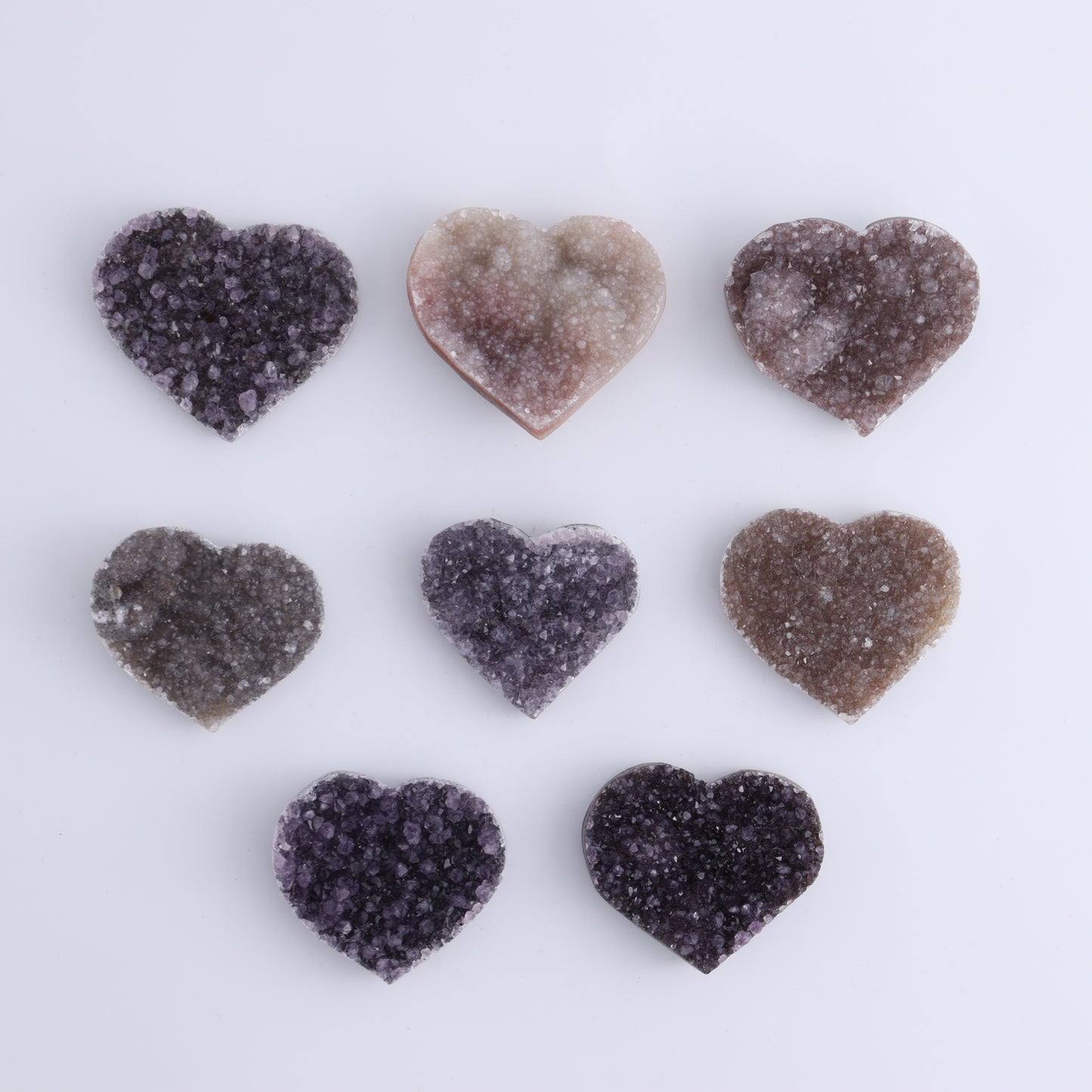 Amethyst Hearts Set of 8 - Expert Wholesale and Supplier of Wholesale Crystals & Bulk Gemstones, ["Amethyst","Hearts","Uruguay"]