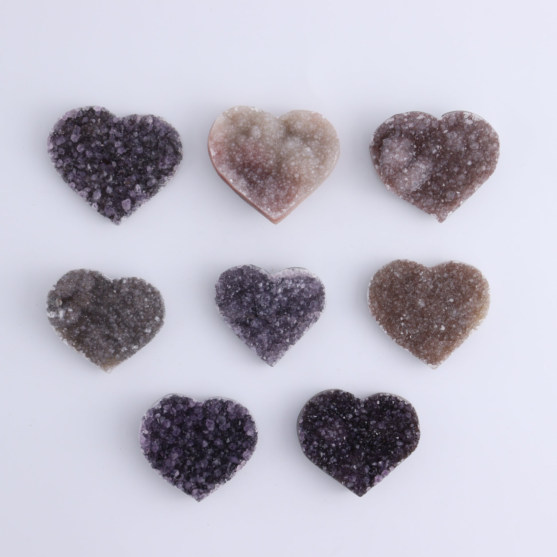 Amethyst Hearts Set of 8 - Expert Wholesale and Supplier of Wholesale Crystals & Bulk Gemstones, ["Amethyst","Hearts","Uruguay"]