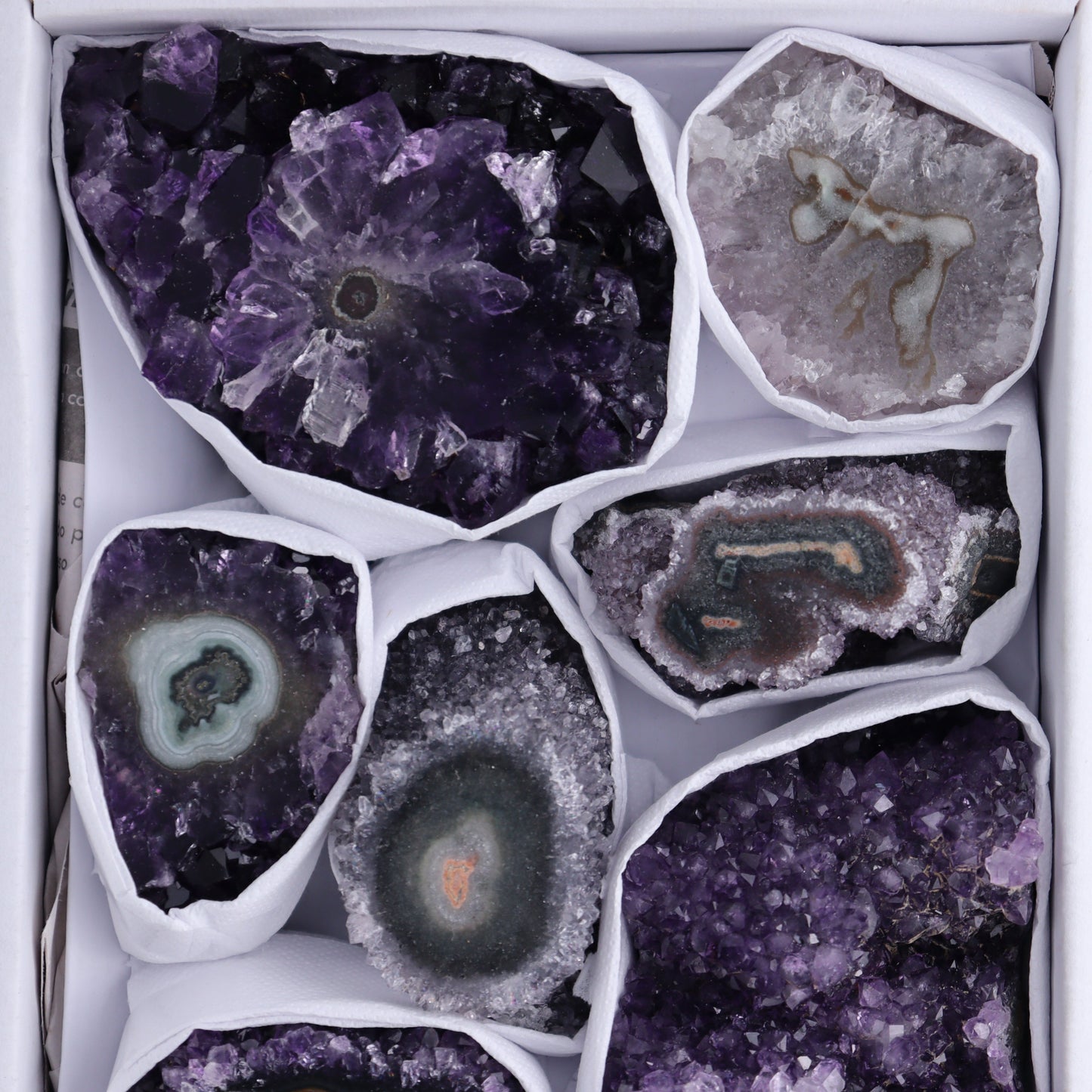 Uruguay Amethyst Clusters with "Eyes" Flat of 9 - Expert Wholesale and Supplier of Wholesale Crystals & Bulk Gemstones, ["Amethyst","Clusters","Eyes Amethyst","Uruguay"]