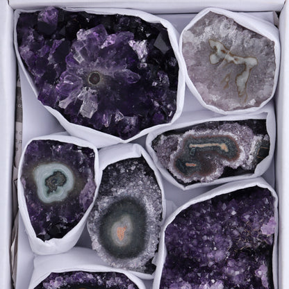 Uruguay Amethyst Clusters with "Eyes" Flat of 9 - Expert Wholesale and Supplier of Wholesale Crystals & Bulk Gemstones, ["Amethyst","Clusters","Eyes Amethyst","Uruguay"]