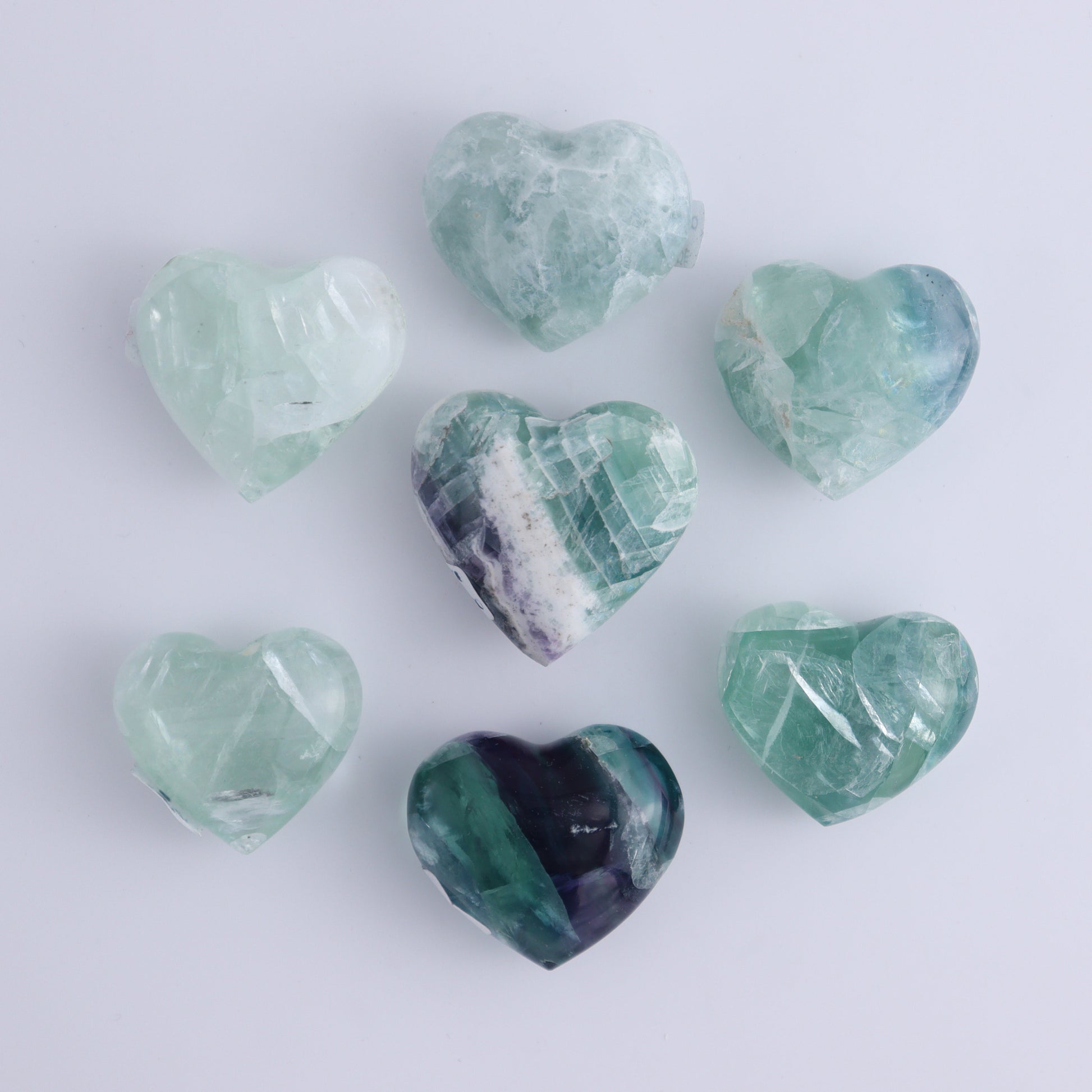 Fluorite Hearts Set of 7 - Expert Wholesale and Supplier of Wholesale Crystals & Bulk Gemstones, ["Fluorite","Hearts","Mexico"]