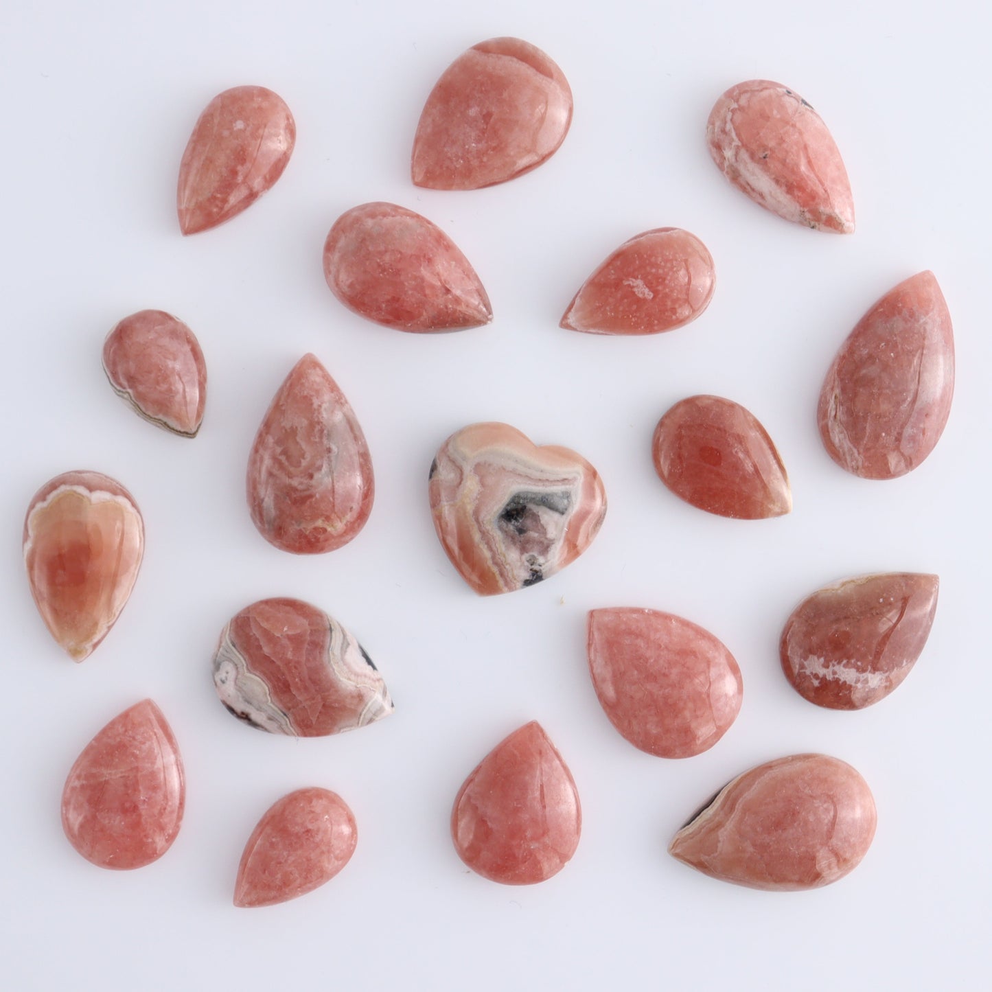 Rhodochrosite Cabs and Heart Set of 18 - Expert Wholesale and Supplier of Wholesale Crystals & Bulk Gemstones, ["Argentina","Cabs","Rhodochrosite"]