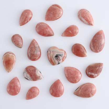 Rhodochrosite Cabs and Heart Set of 18 - Expert Wholesale and Supplier of Wholesale Crystals & Bulk Gemstones, ["Argentina","Cabs","Rhodochrosite"]