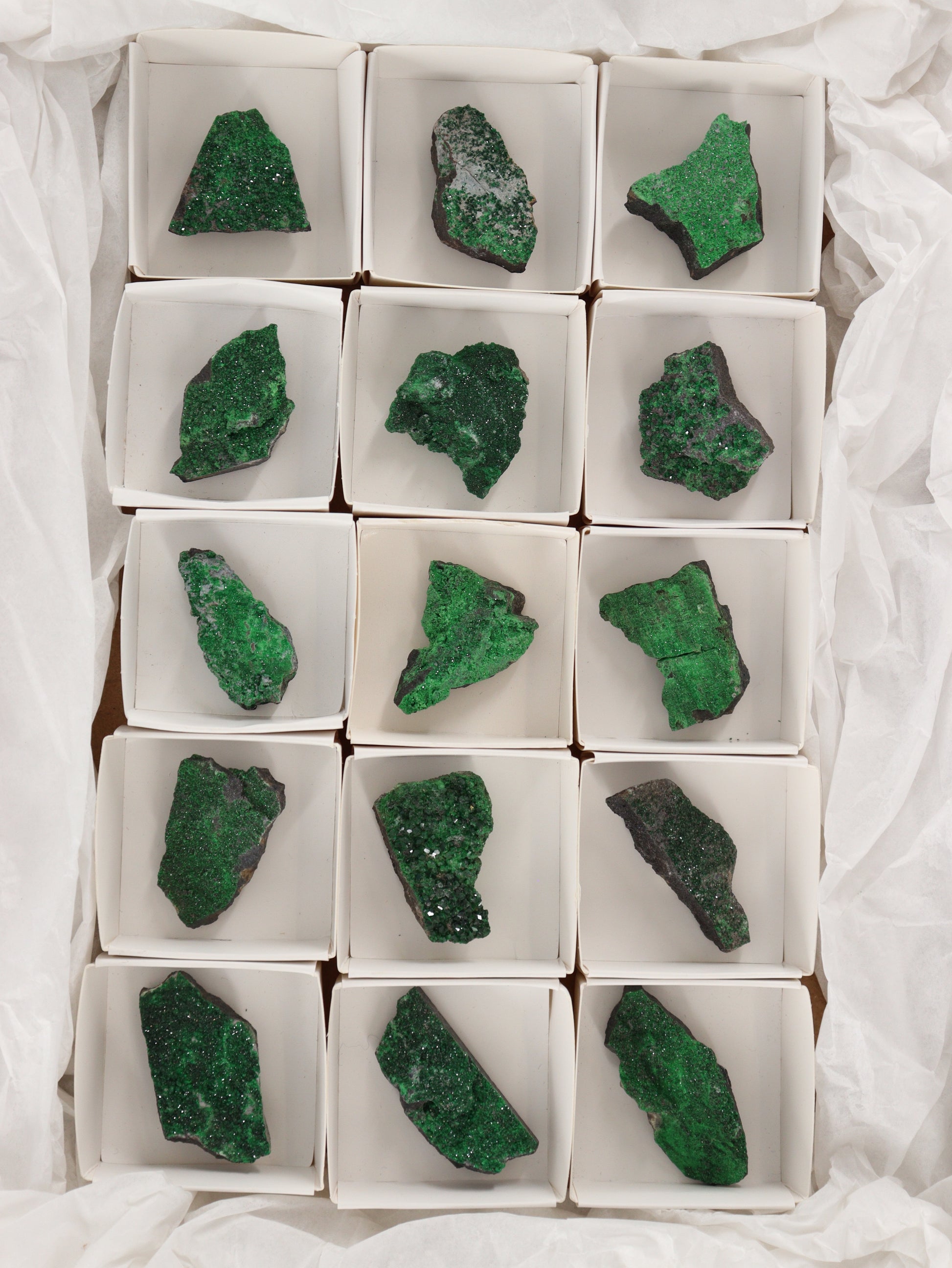 Uvarorite Garnet Set of 15 - Expert Wholesale and Supplier of Wholesale Crystals & Bulk Gemstones, []