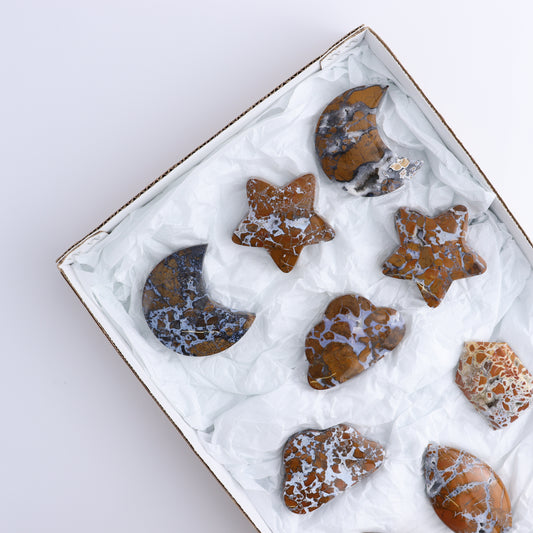 Brecciated Jasper Moons, Stars, Towers, Clouds, and Flames Set of 10