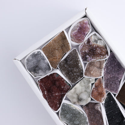Sold* Uruguay Rainbow Amethyst Clusters Flat of 15 - Expert Wholesale and Supplier of Wholesale Crystals & Bulk Gemstones, ["Amethyst","Clusters","Rainbow Amethyst","Sugar Rainbow Amethyst","Uruguay"]