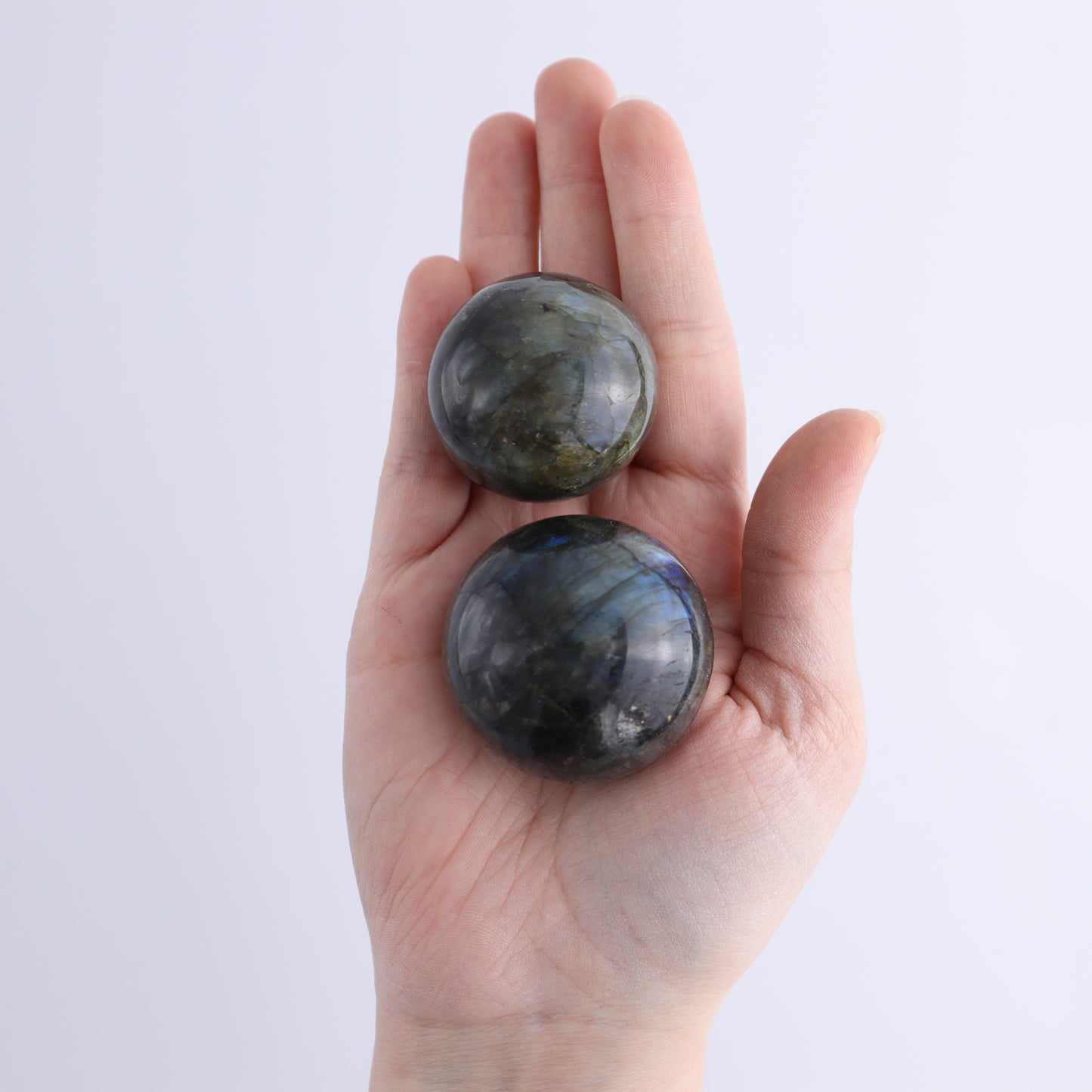 Labradorite Spheres Flat of 24 - Expert Wholesale and Supplier of Wholesale Crystals & Bulk Gemstones, ["Labradorite","Madagascar","Spheres"]