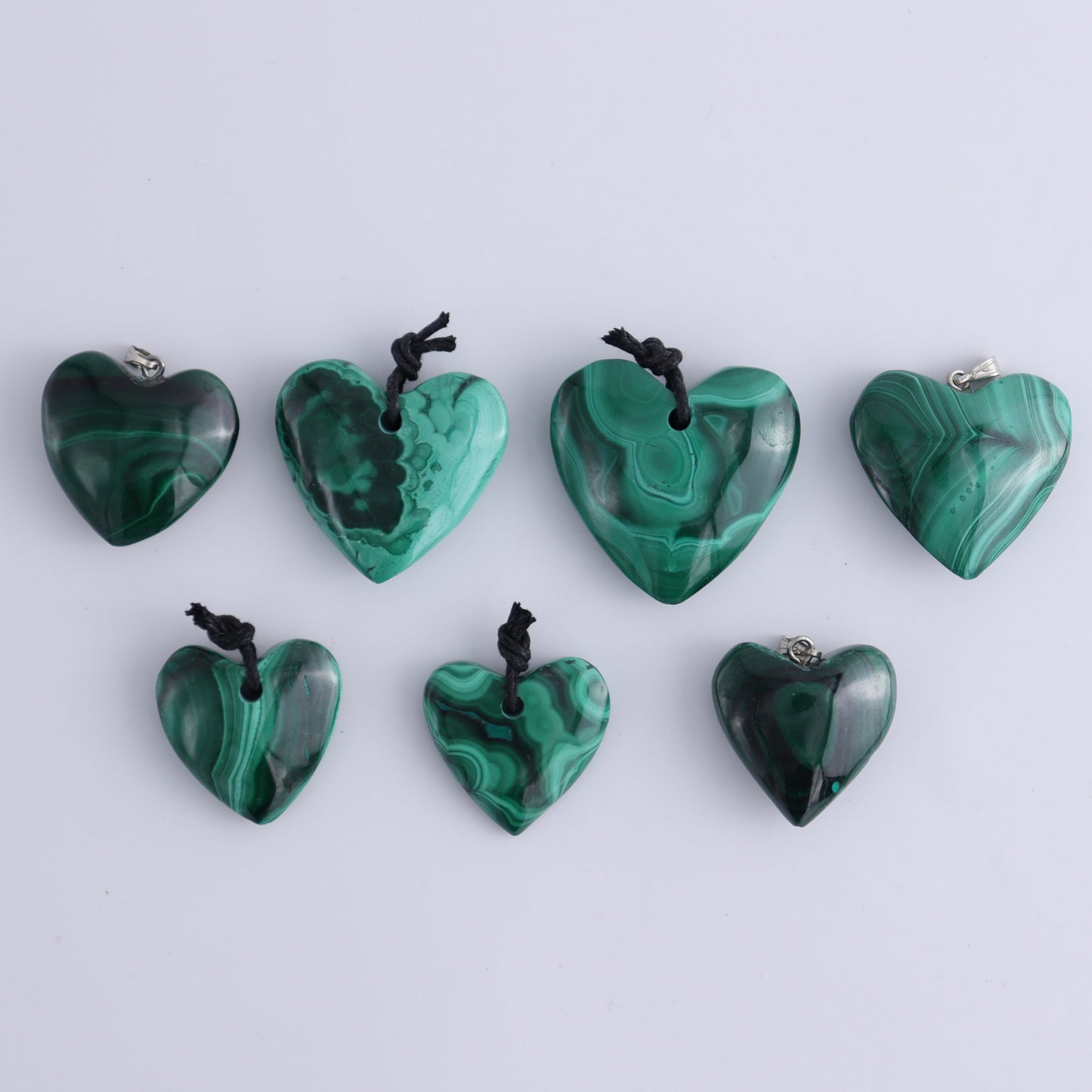 Malachite Heart Pendants Set of 7 - Expert Wholesale and Supplier of Wholesale Crystals & Bulk Gemstones, ["Malachite","Pendants"]
