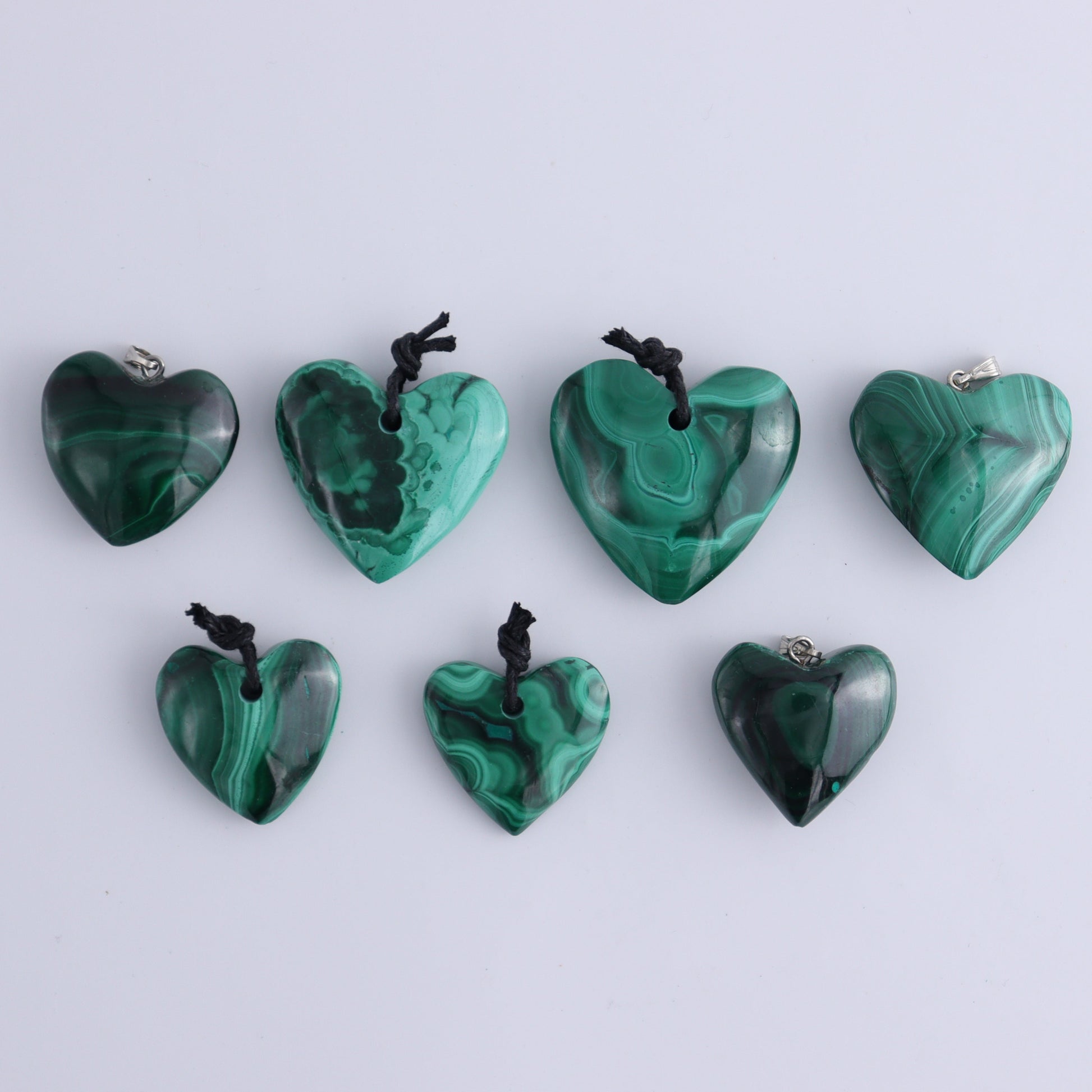 Malachite Heart Pendants Set of 7 - Expert Wholesale and Supplier of Wholesale Crystals & Bulk Gemstones, ["Malachite","Pendants"]