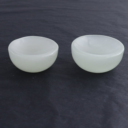 White Glass Cat's Eye Small Round Bowls Set of 6