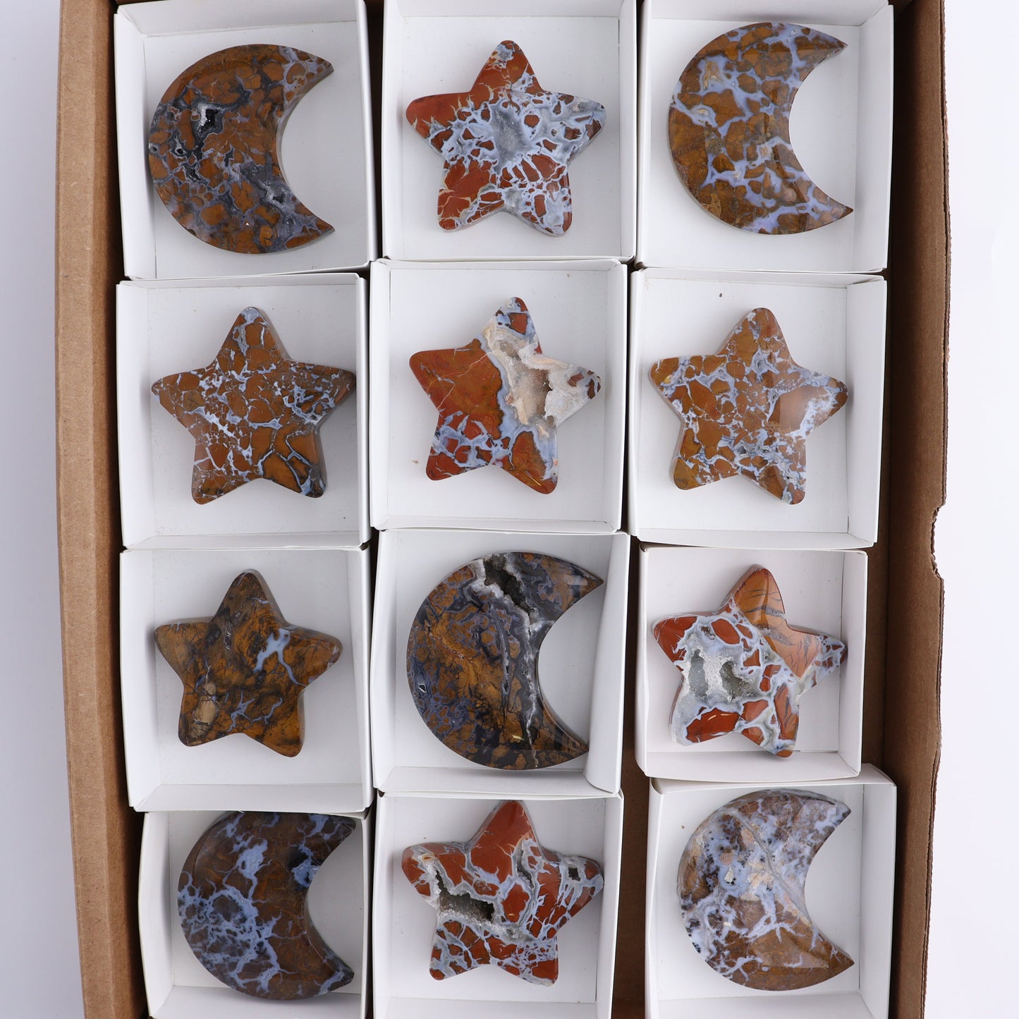 Brecciated Jasper Moons and Stars Set of 12 - Expert Wholesale and Supplier of Wholesale Crystals & Bulk Gemstones, ["Brecciated Jasper","Indonesia","moons","stars"]