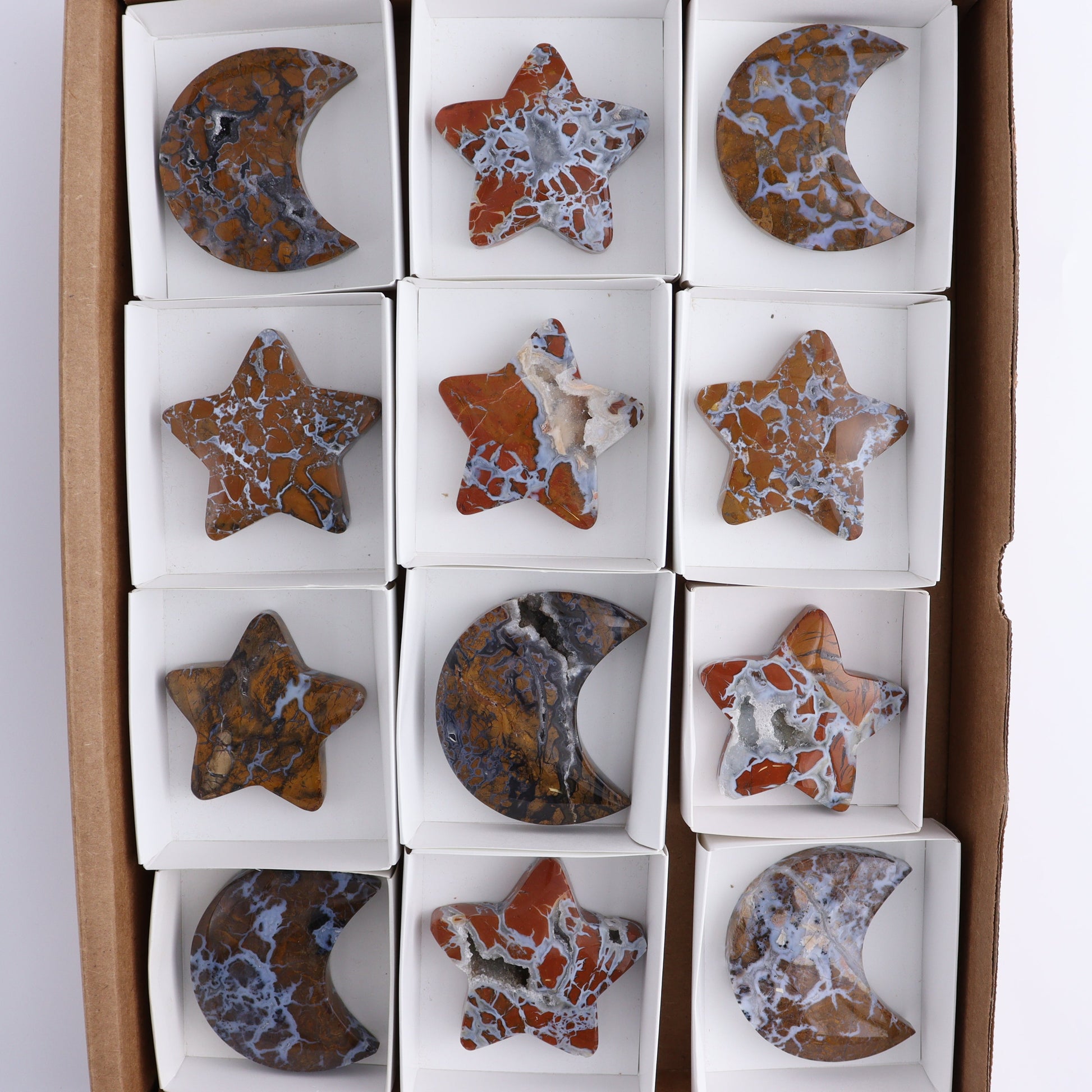 Brecciated Jasper Moons and Stars Set of 12 - Expert Wholesale and Supplier of Wholesale Crystals & Bulk Gemstones, ["Brecciated Jasper","Indonesia","moons","stars"]