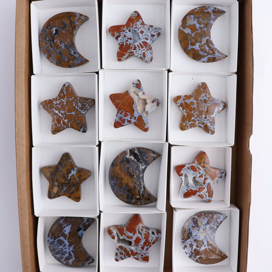 Brecciated Jasper Moons and Stars Set of 12 - Expert Wholesale and Supplier of Wholesale Crystals & Bulk Gemstones, ["Brecciated Jasper","Indonesia","moons","stars"]