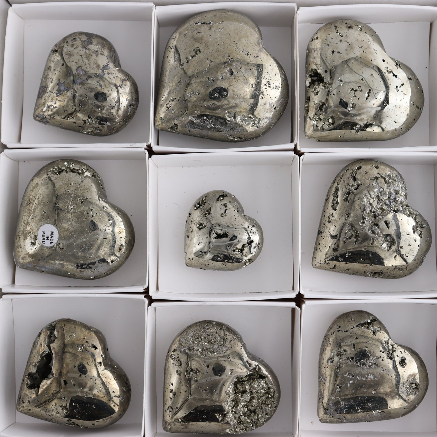 Pyrite Hearts Set of 12 - Expert Wholesale and Supplier of Wholesale Crystals & Bulk Gemstones, ["Hearts","Peru","Pyrite"]
