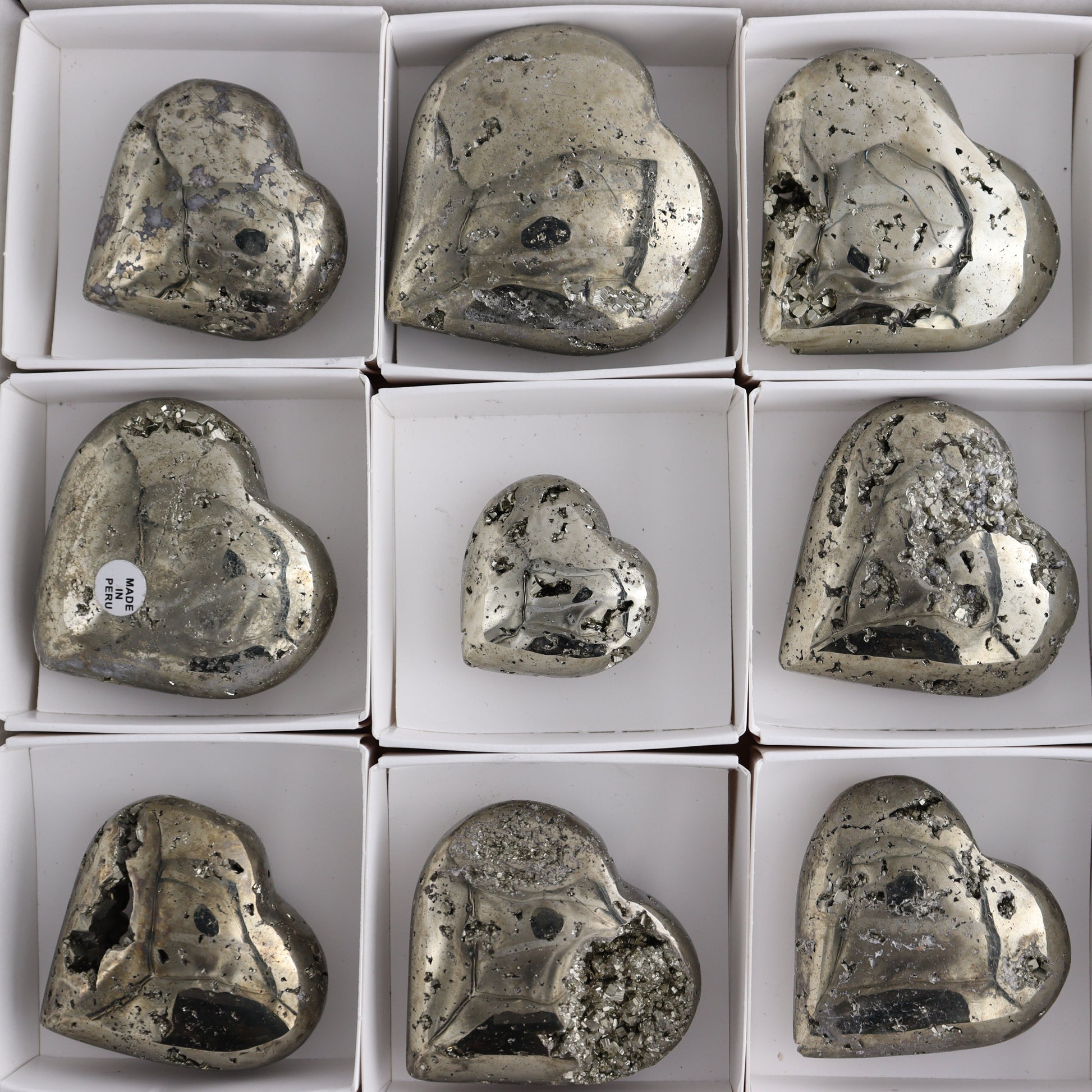 Pyrite Hearts Set of 12 - Expert Wholesale and Supplier of Wholesale Crystals & Bulk Gemstones, ["Hearts","Peru","Pyrite"]