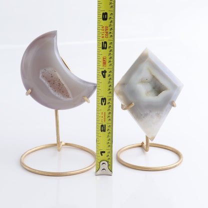 Agate Moons Set of 3 & 1 Diamond Shape with Stands