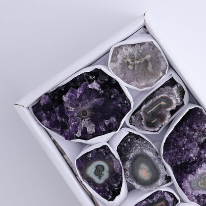 Uruguay Amethyst Clusters with "Eyes" Flat of 9 - Expert Wholesale and Supplier of Wholesale Crystals & Bulk Gemstones, ["Amethyst","Clusters","Eyes Amethyst","Uruguay"]