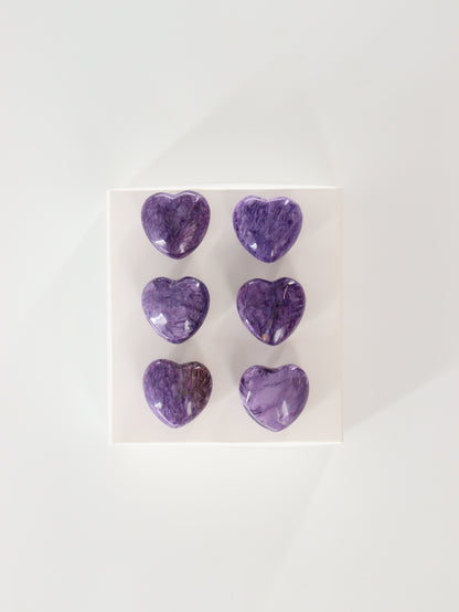 Charoite Hearts Set of 6 - Expert Supplier of Wholesale Crystals & Bulk Gemstones