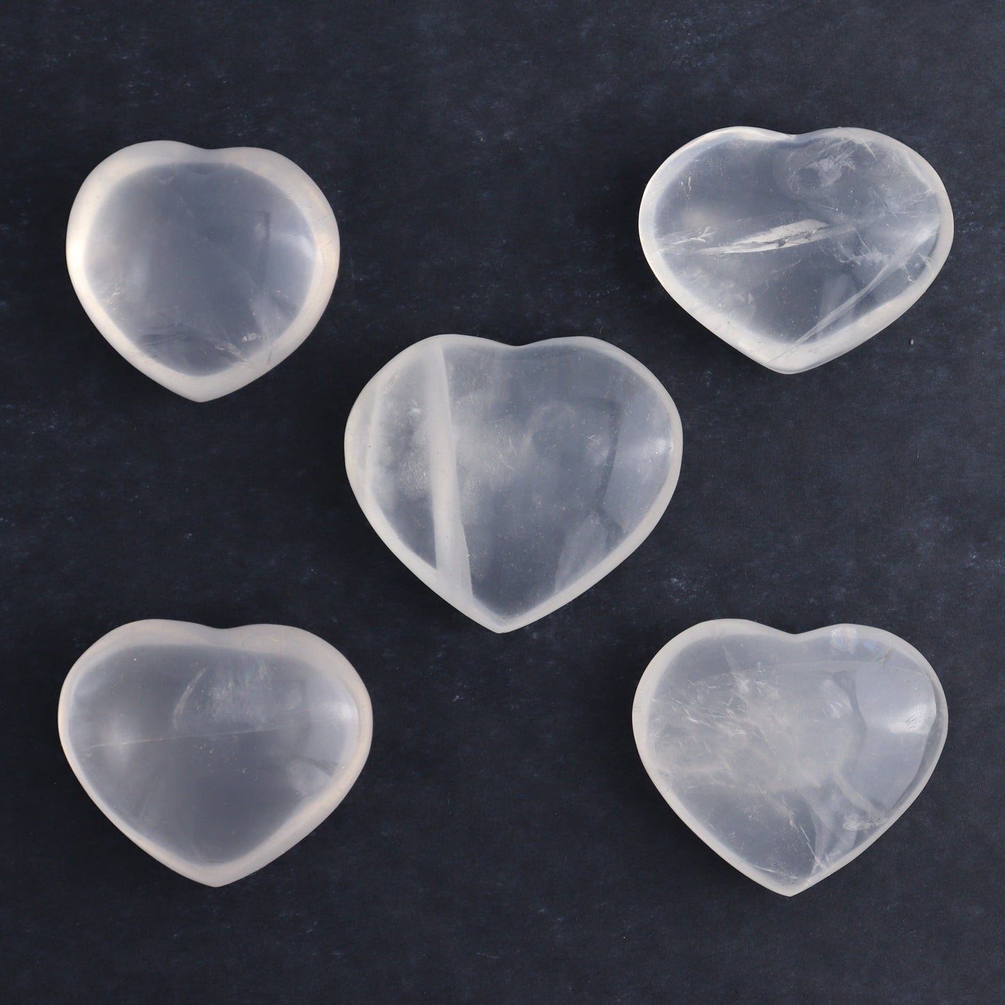 Girasol Quartz Hearts Set of 9 - Expert Wholesale and Supplier of Wholesale Crystals & Bulk Gemstones, ["Girasol","Girasol Quartz","Hearts","Quartz"]