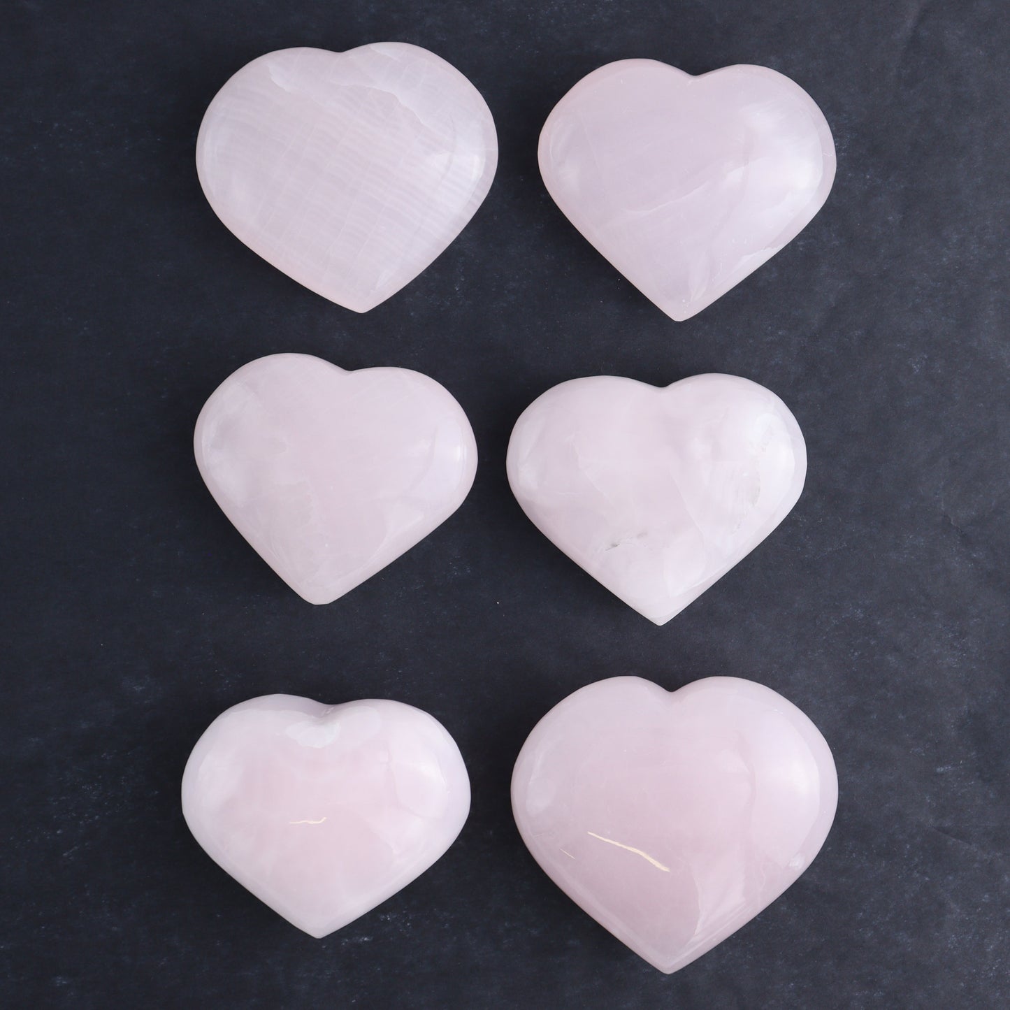 Pink Mangano Calcite Hearts Set of 6 - Expert Wholesale and Supplier of Wholesale Crystals & Bulk Gemstones, ["Calcite","Hearts","Madagascar","Pink Calcite"]
