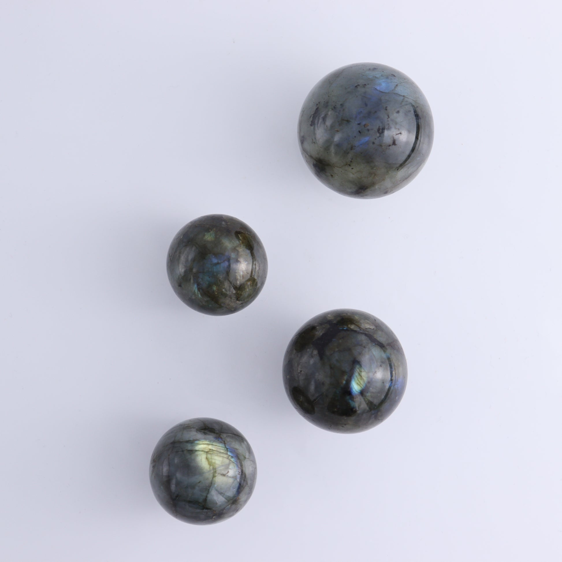 Labradorite Spheres Flat of 24 - Expert Wholesale and Supplier of Wholesale Crystals & Bulk Gemstones, ["Labradorite","Madagascar","Spheres"]