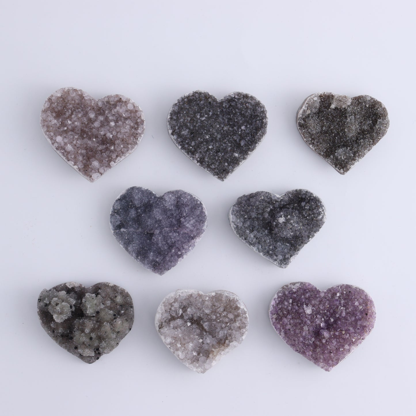 Amethyst Hearts Set of 8 - Expert Wholesale and Supplier of Wholesale Crystals & Bulk Gemstones, ["Amethyst","Hearts","Uruguay"]