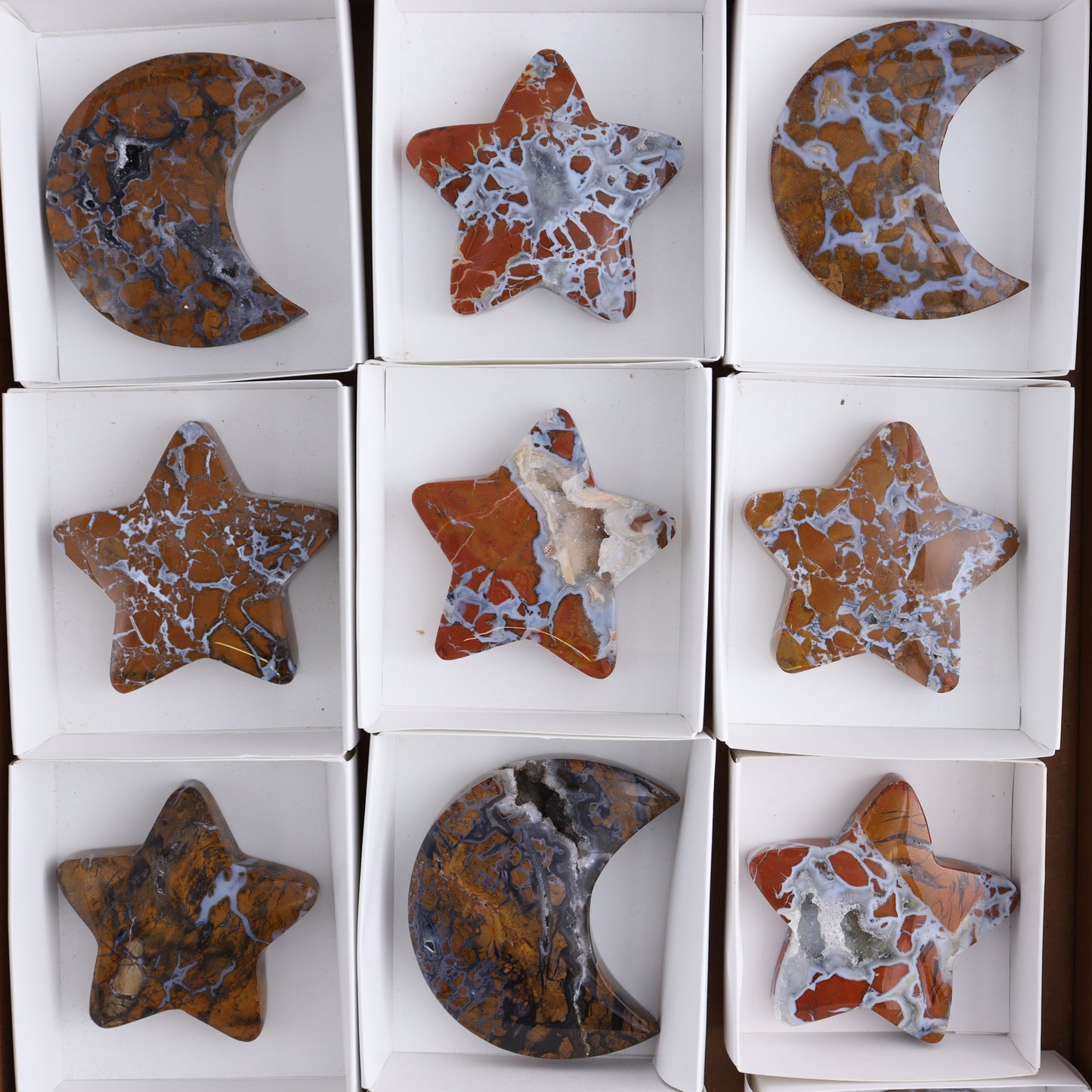 Brecciated Jasper Moons and Stars Set of 12 - Expert Wholesale and Supplier of Wholesale Crystals & Bulk Gemstones, ["Brecciated Jasper","Indonesia","moons","stars"]