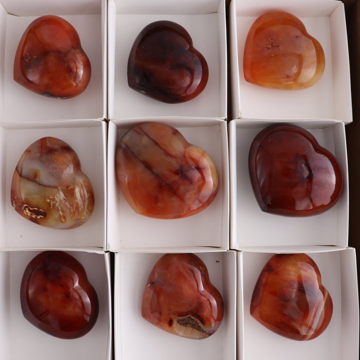 Carnelian Hearts Set of 12 - Expert Wholesale and Supplier of Wholesale Crystals & Bulk Gemstones, ["carnelian","Hearts","Madagascar"]