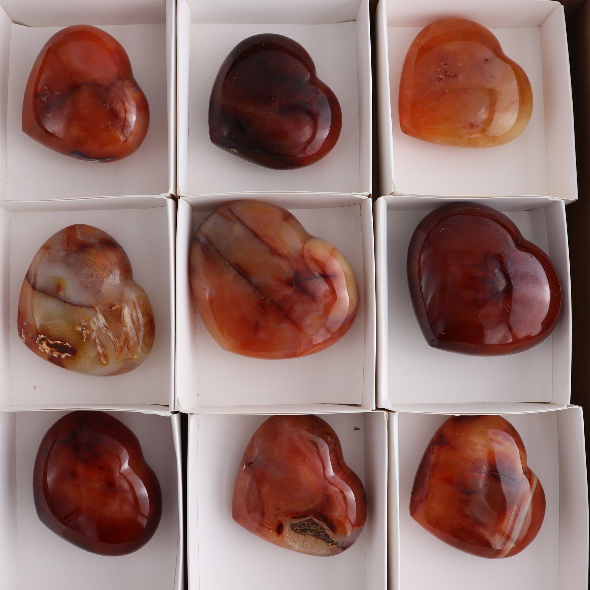 Carnelian Hearts Set of 12 - Expert Wholesale and Supplier of Wholesale Crystals & Bulk Gemstones, ["carnelian","Hearts","Madagascar"]