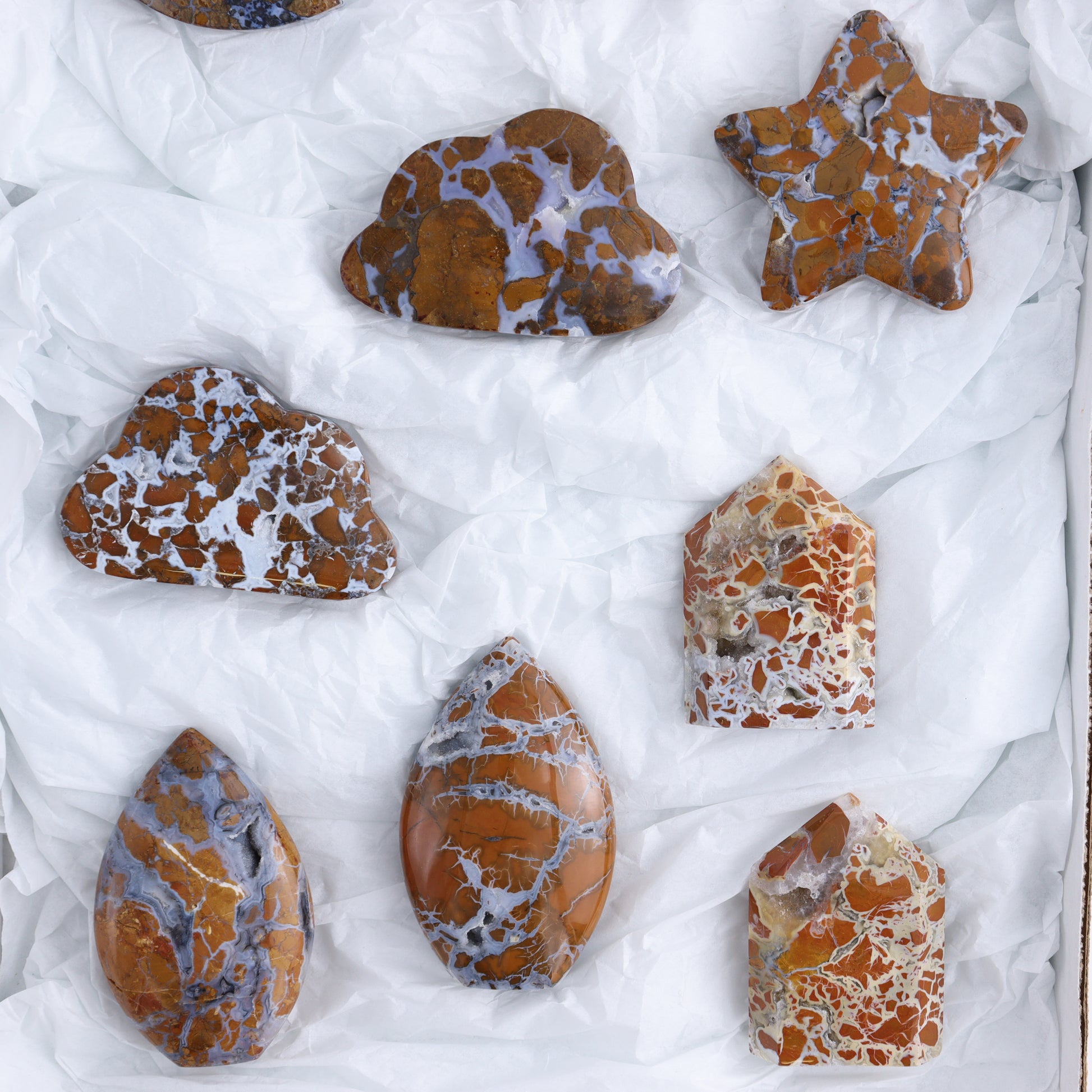 Brecciated Jasper Moons, Stars, Towers, Clouds, and Flames Set of 10 - Expert Wholesale and Supplier of Wholesale Crystals & Bulk Gemstones, ["Brecciated Jasper","Clouds","flames","Indonesia","moons","stars","Towers"]