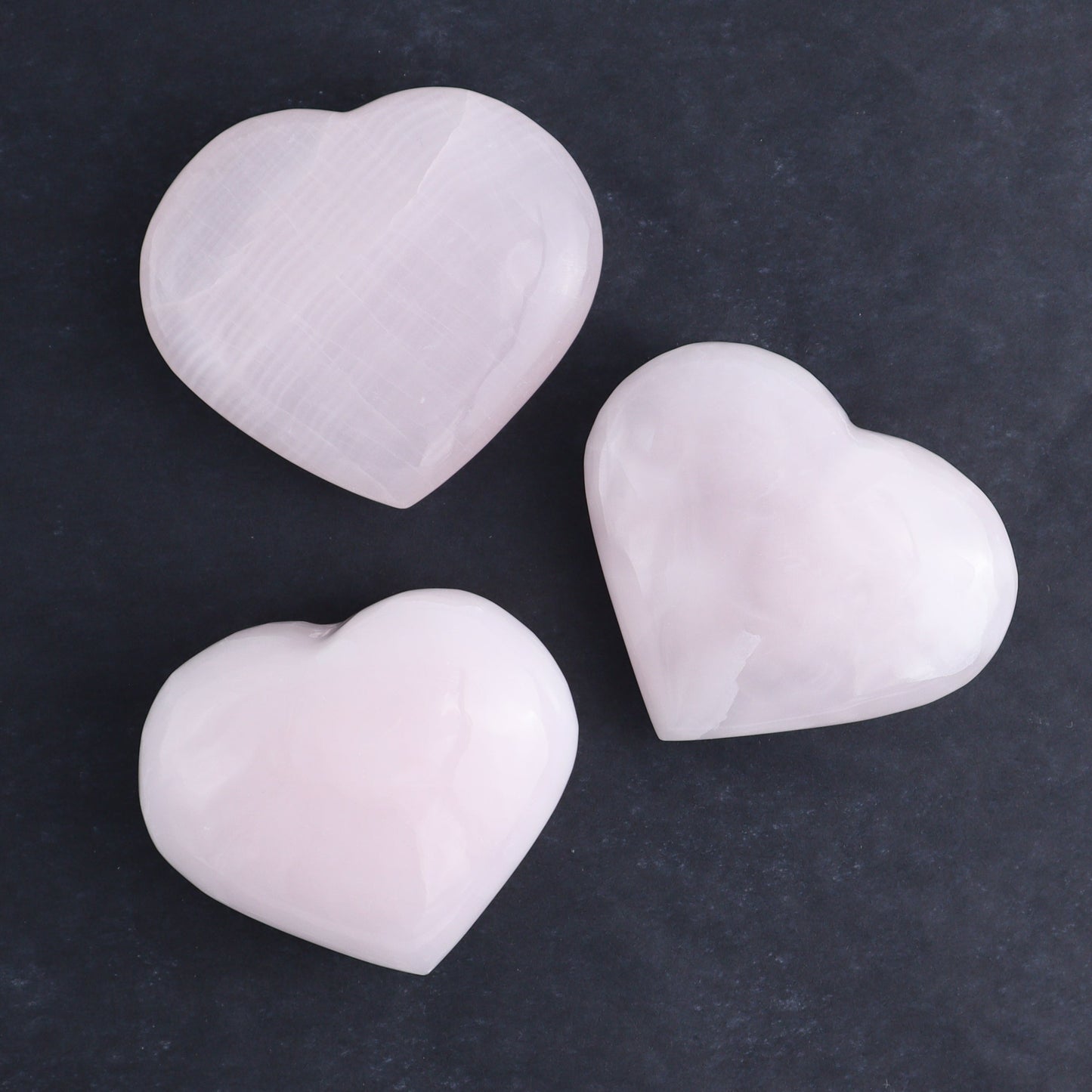 Pink Mangano Calcite Hearts Set of 6 - Expert Wholesale and Supplier of Wholesale Crystals & Bulk Gemstones, ["Calcite","Hearts","Madagascar","Pink Calcite"]