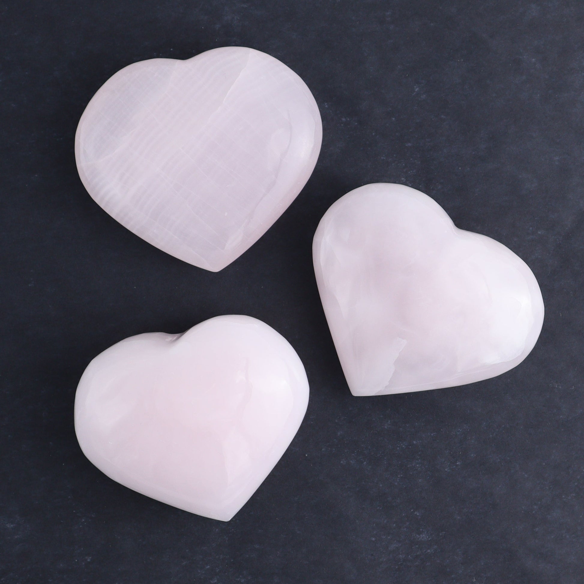 Pink Mangano Calcite Hearts Set of 6 - Expert Wholesale and Supplier of Wholesale Crystals & Bulk Gemstones, ["Calcite","Hearts","Madagascar","Pink Calcite"]