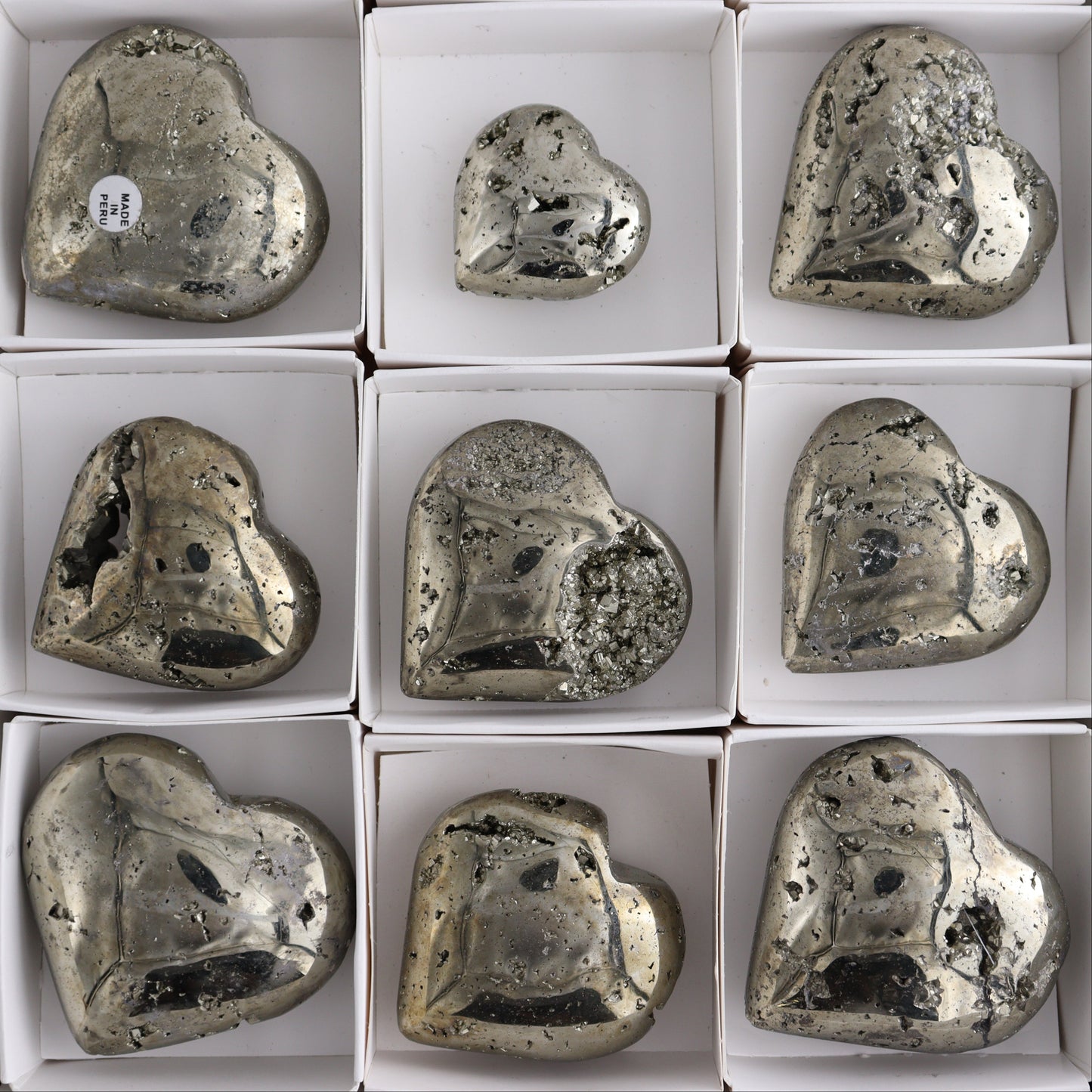 Pyrite Hearts Set of 12 - Expert Wholesale and Supplier of Wholesale Crystals & Bulk Gemstones, ["Hearts","Peru","Pyrite"]