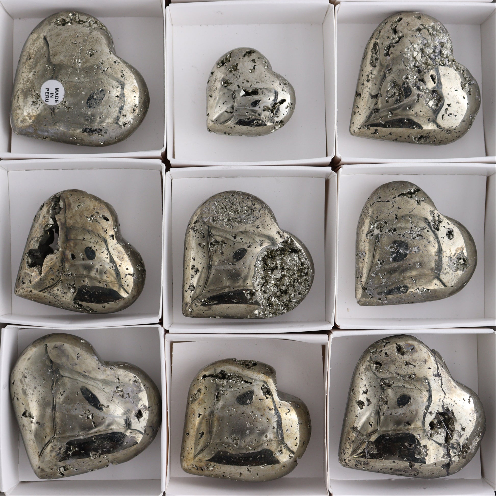 Pyrite Hearts Set of 12 - Expert Wholesale and Supplier of Wholesale Crystals & Bulk Gemstones, ["Hearts","Peru","Pyrite"]